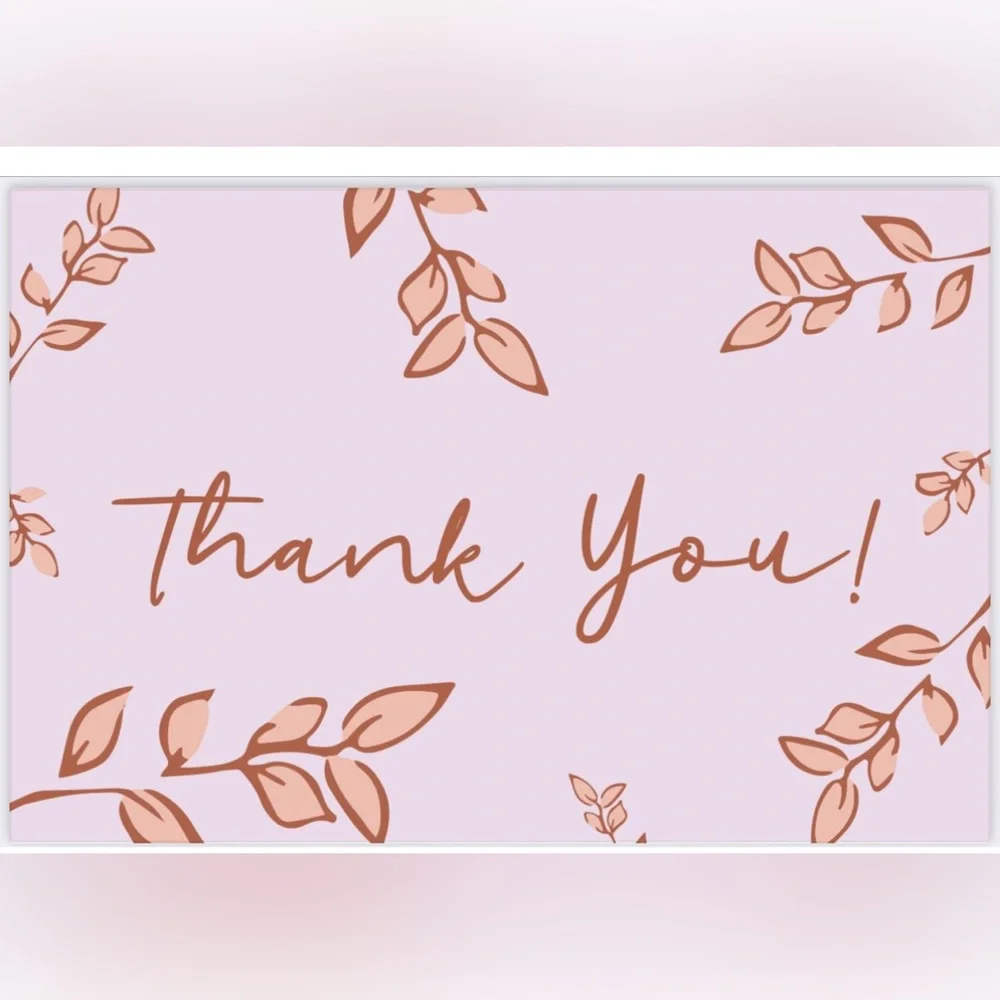 🛑 not yet for sale 🛑 30 Pink Thank You Card with Leaf Design